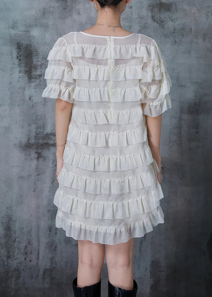 White Ruffles Layered Chiffon Mini Dresses Summer