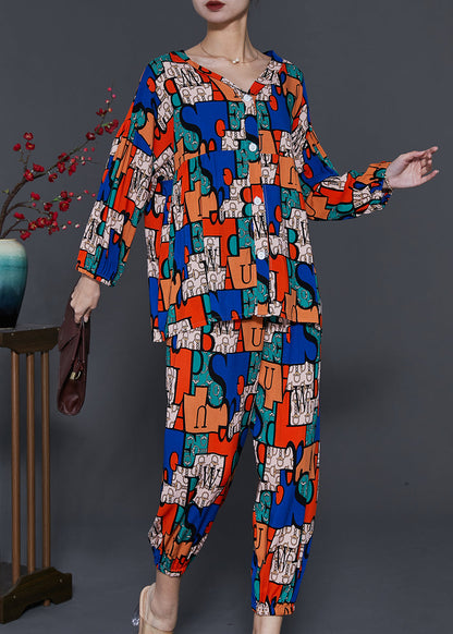 Block Print Cotton Two Pieces Set Oversized Spring