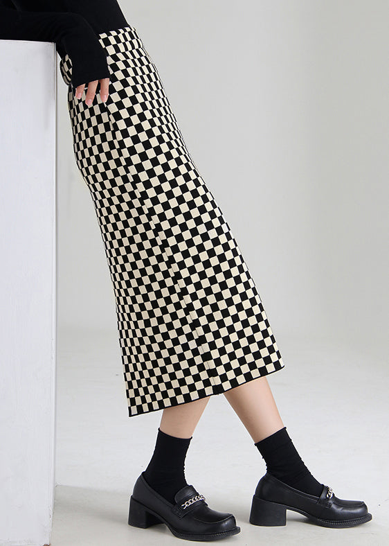 Black Chocolate Plaid High Waist a Line Skirts Spring
