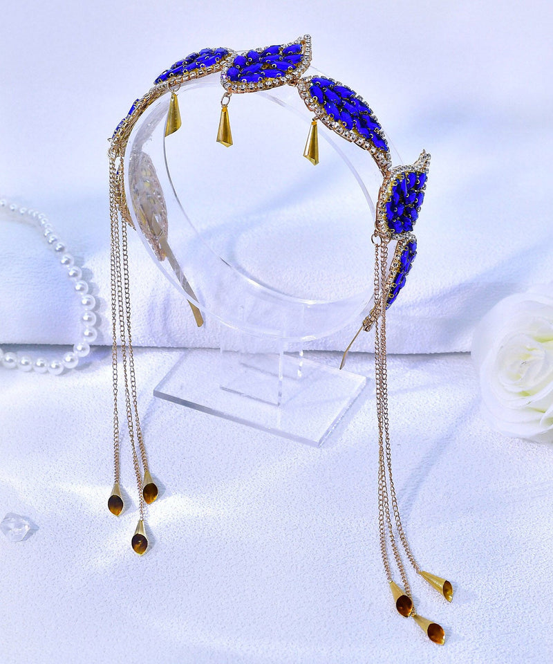 Art Blue Alloy Zircon Leaf Tasse Hairpiece