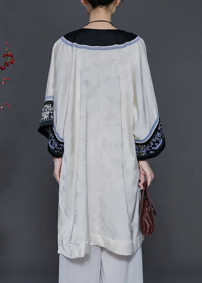 Apricot Oversized Jacquard Silk Oriental Dress Summer