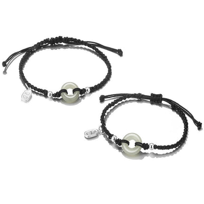 Buddha Stones 2pcs Green Aventurine White Jade Peace Buckle Luck Braided Couple Bracelet