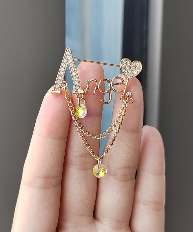 Alloy Inlaid Graphic Zircon Chain Tassel Brooches