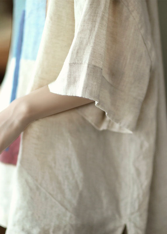 Linen Colour Print Linen Tank O-neck Oversized Short Sleeve