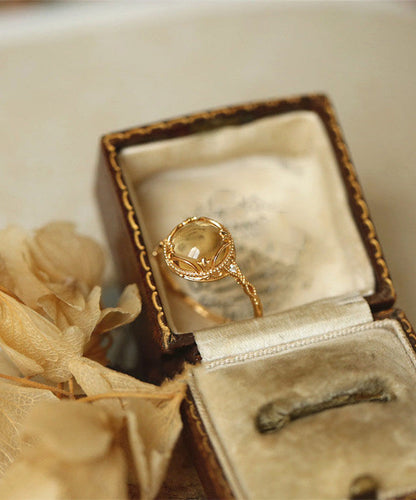 Chinese Style Yellow Sterling Silver Overgild Crystal Rings