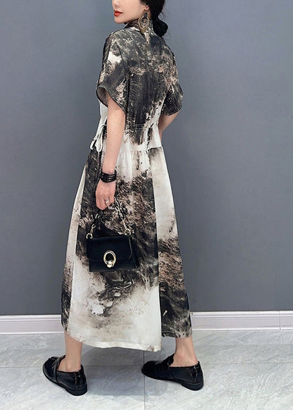 White Peter Pan Collar Tie Dye Cotton Cinched Dresses Summer
