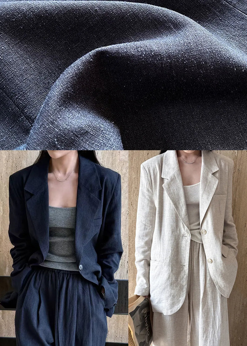 Navy Linen Two-piece Set Oversized Notched Spring