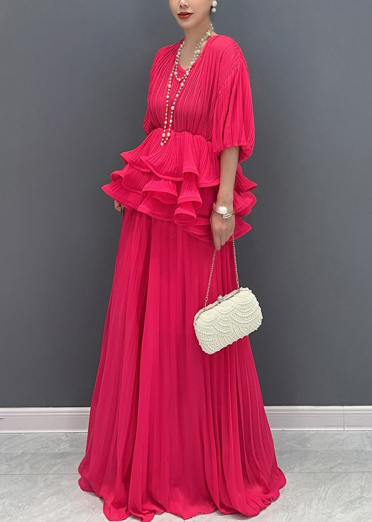 Black U Neck Ruffled Patchwork Two Pieces Set Summer