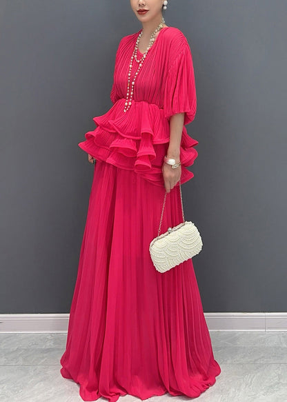 Black U Neck Ruffled Patchwork Two Pieces Set Summer