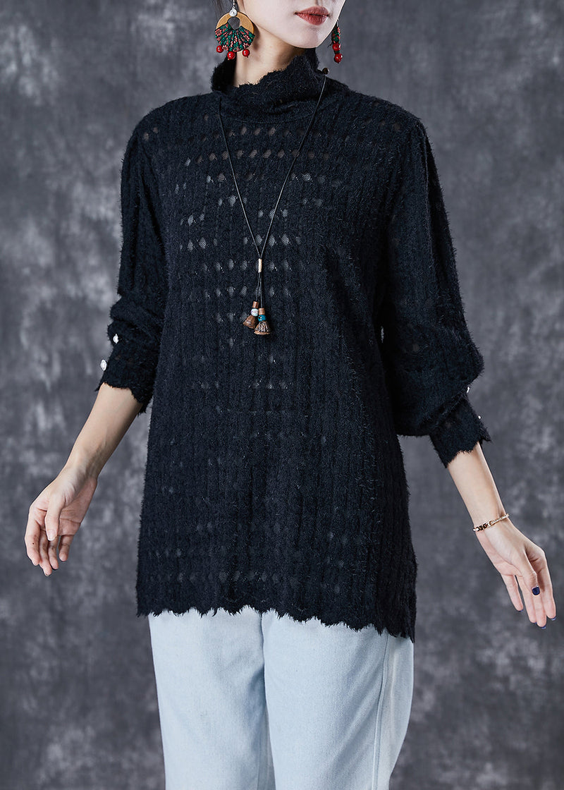 Black Turtle Neck Knit Shirt Tops Fall