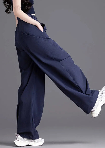 Navy Oversized Patchwork Pockets Harem Pants Spring