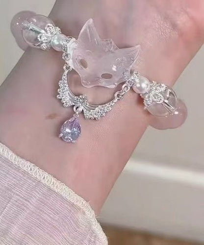 Art Light Pink Alloy Zircon Fox Tassel Charm Bracelet