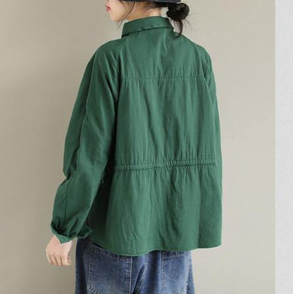 Art Lapel Button Down Spring Tops Pattern Green Top