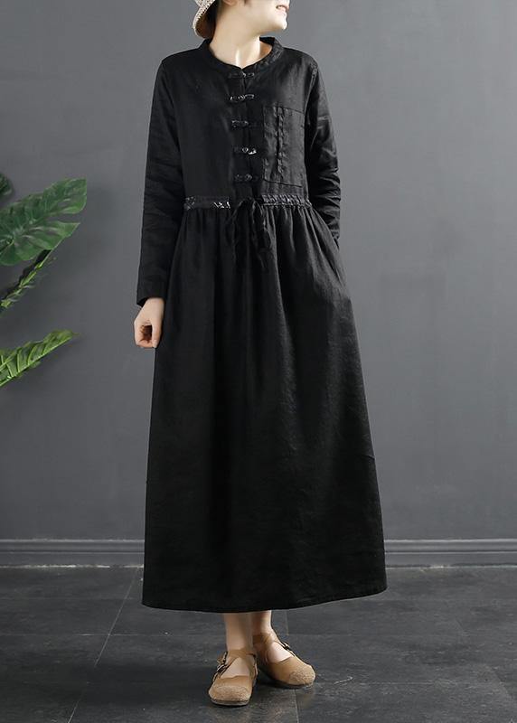 Vivid Black Clothes for Drawstring Kaftan Dress
