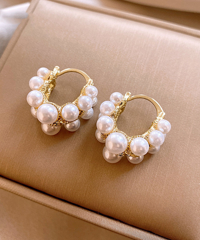 White Copper Alloy Pearl Hoop Earrings