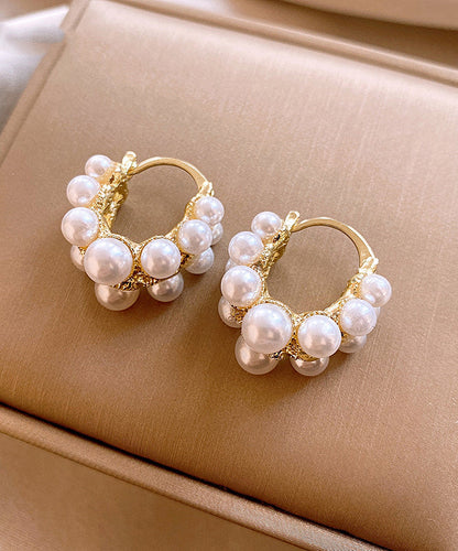 White Copper Alloy Pearl Hoop Earrings