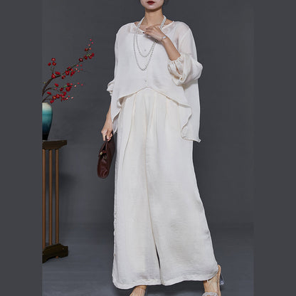 Milk White Chiffon Two Pieces Set Low High Design Summer