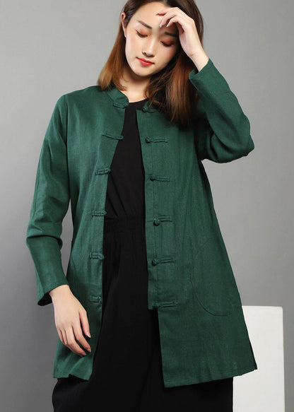 Green Low High Design Chinese Button Spring Shirt Tops