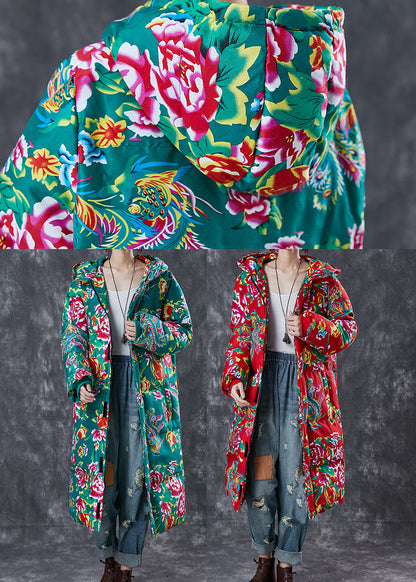 Green Original Print Fine Cotton Filled Parka Jacket Hooded Winter