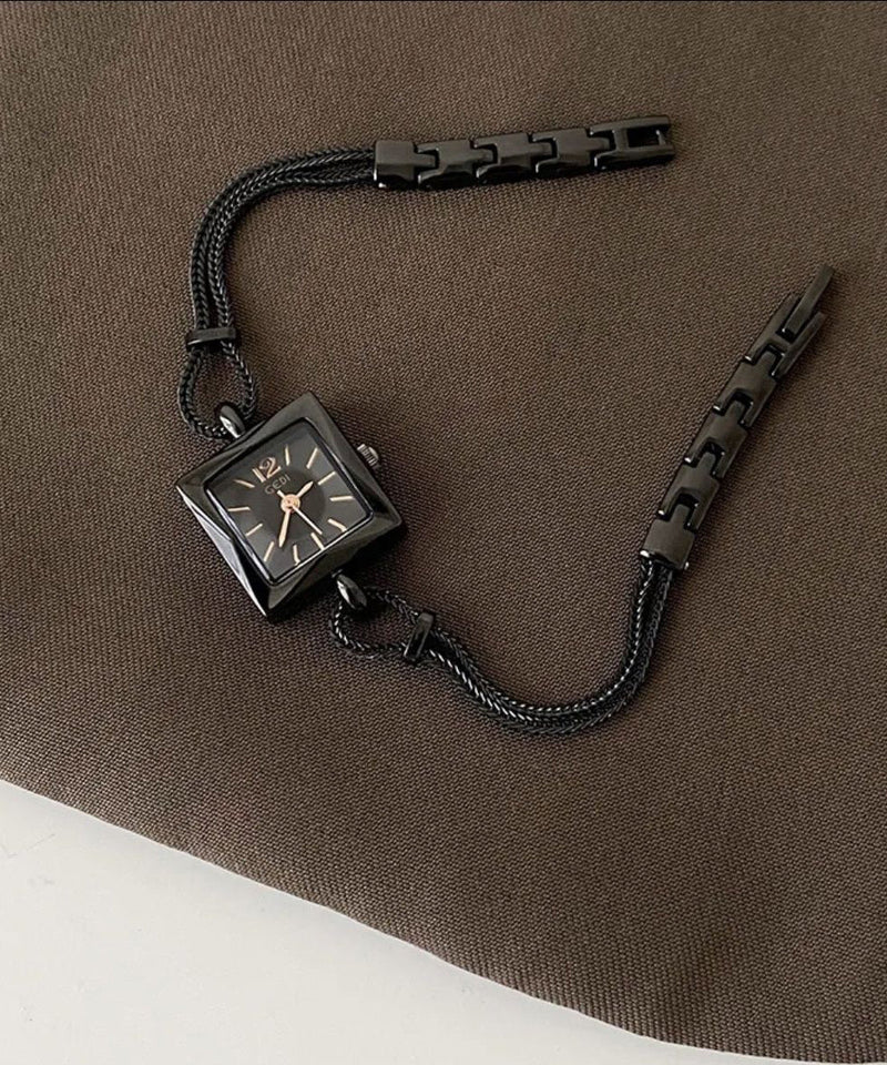 Black Alloy Chain Hardlex Crystal Square Watches