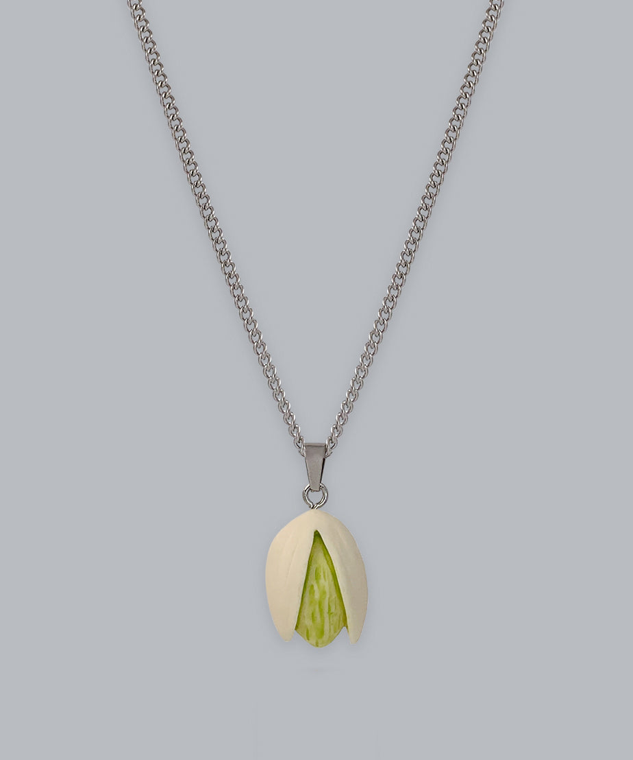 Diy Silk Stainless Steel Resin Pistachios Pendant Necklace