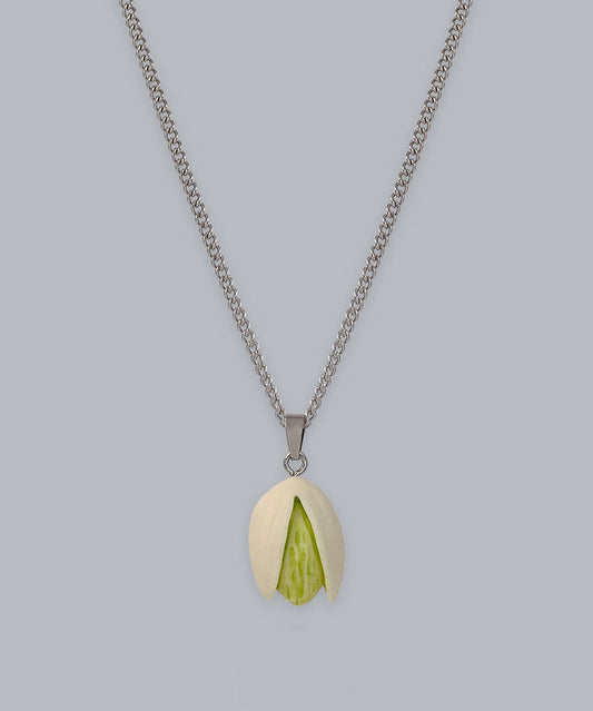 Diy Silk Stainless Steel Resin Pistachios Pendant Necklace