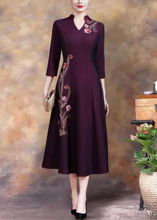 Purple Embroideried Sequins Cotton Long Dress Spring