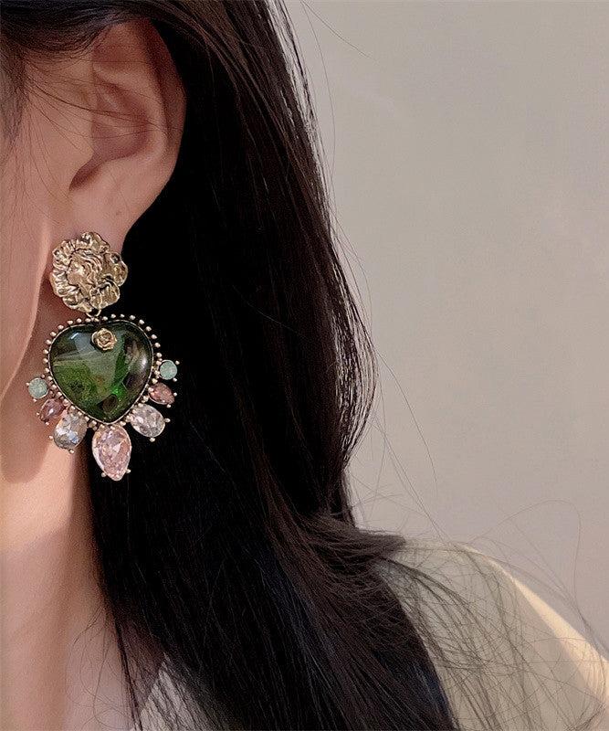 Loose Green Sterling Silver Crystal Zircon Love Tassel Drop Earrings