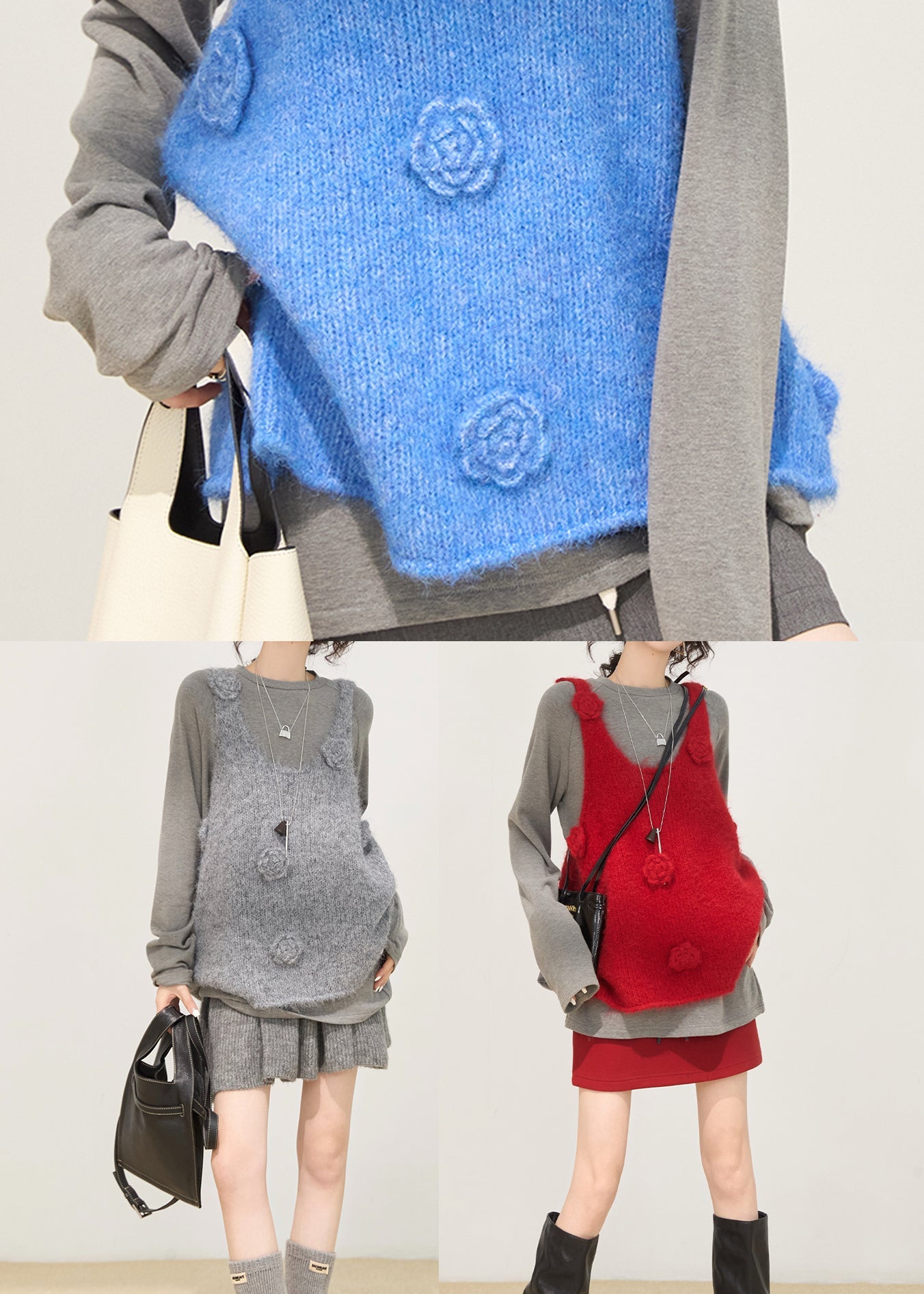 Art Grey Oversized Knit Vests Winter