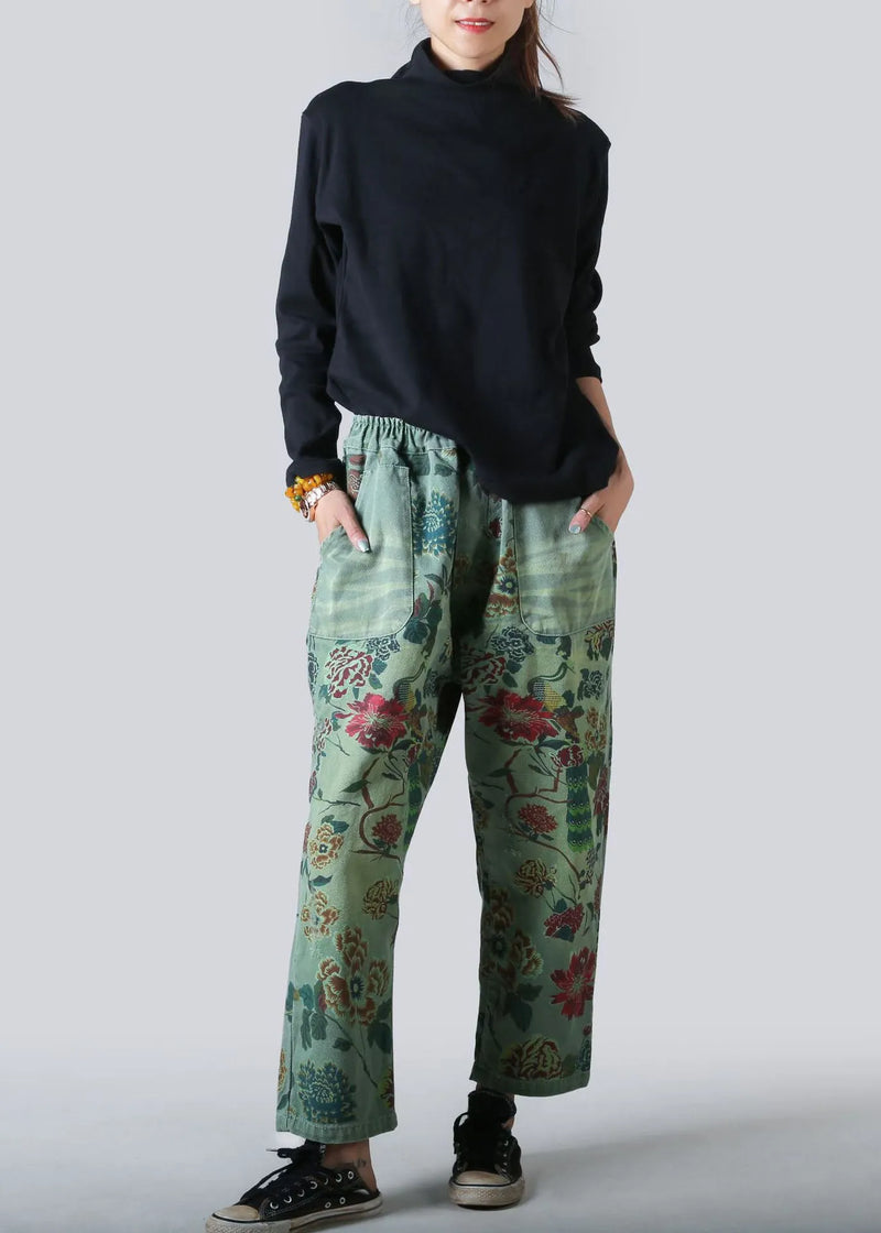 Light Blue Pockets Print Denim Straight Pants Spring
