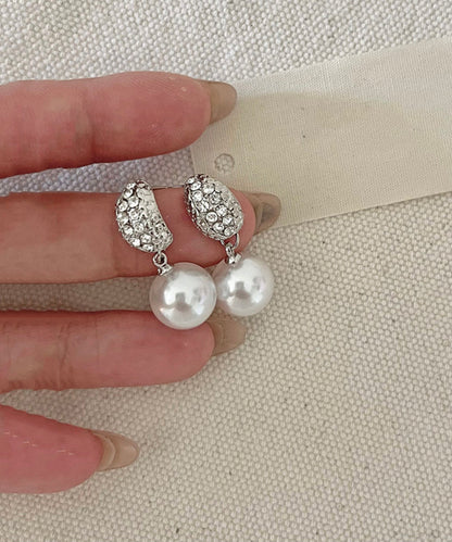Silk Sterling Silver Zircon Pearl Drop Earrings