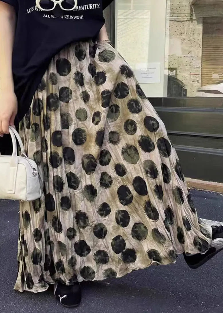 Loose Apricot Dot Pockets Cotton Skirt Summer