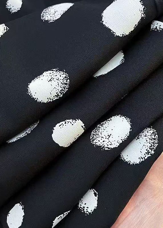Black Dot Drawstring Chiffon Wide Leg Pants