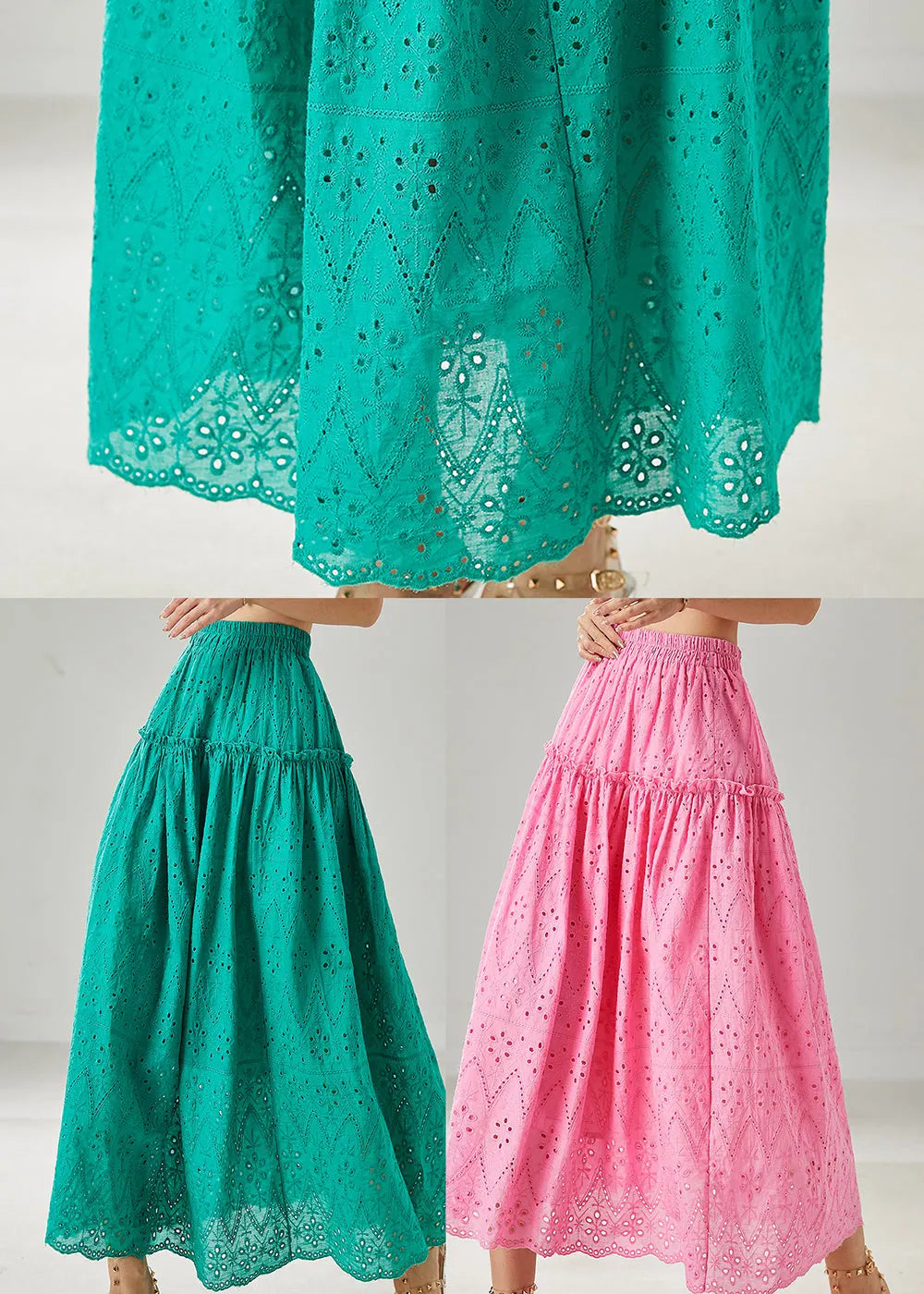 Fine Rose Ruffled Hollow Out Cotton Skirt Summer