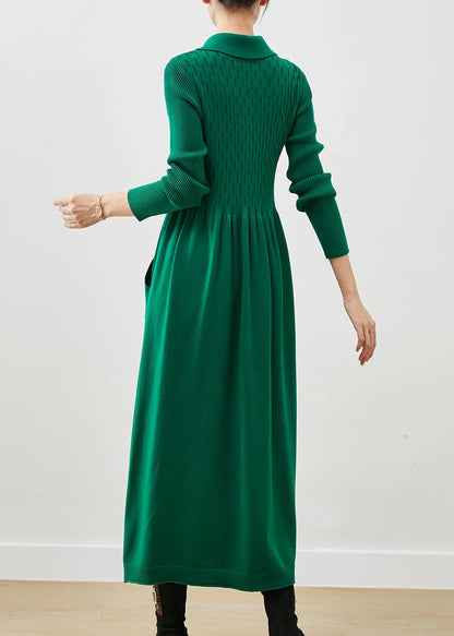Blackish Green Lace Up Pockets Knit a Line Dresses Spring