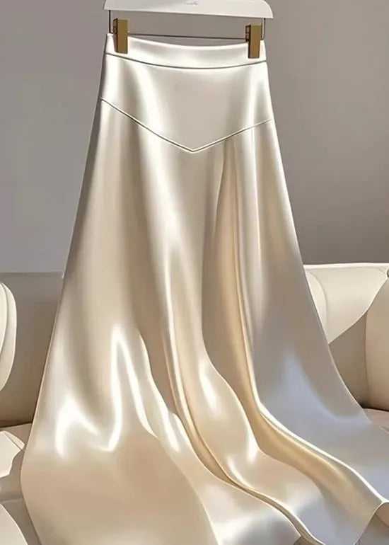 Classy Champagne Patchwork High Waist Silk Maxi Skirt Summer