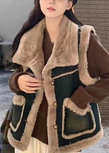 Denim Blue Button Pockets Warm Fleece Waistcoat Sleeveless