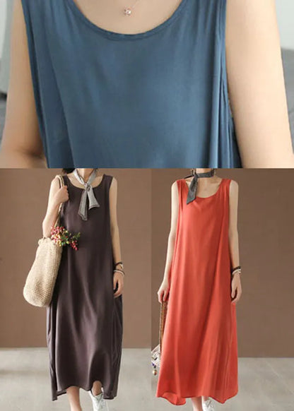Lake Blue Cotton Spaghetti Strap Dresses Summer