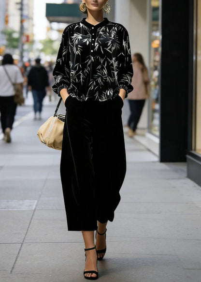 Print Top and Pants Velvet Two Pieces Set Spring