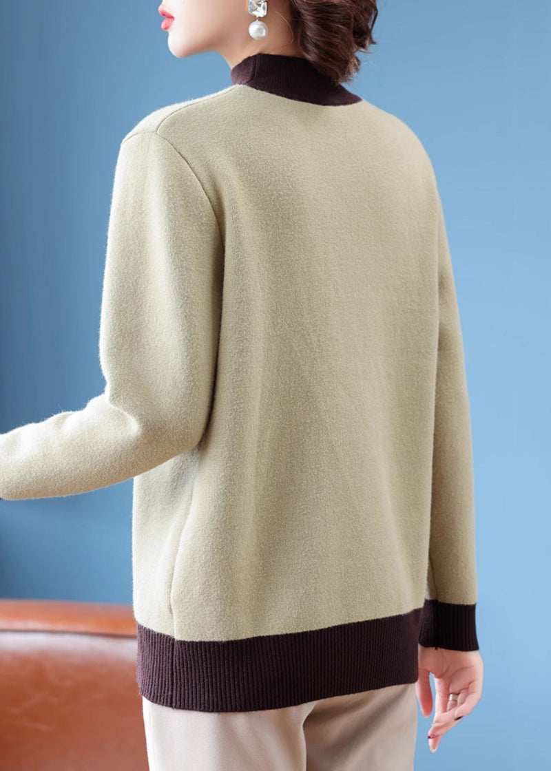 Green Turtleneck Zircon Patchwork Warm Fleece Sweater Winter