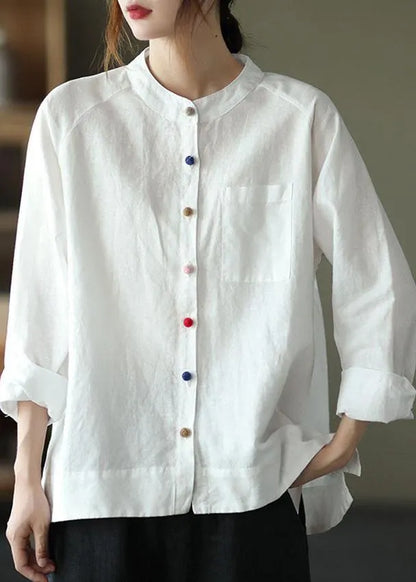 Modern Pink Flower Loose Patchwork Pockets Fall Long Sleeve Blouse Top