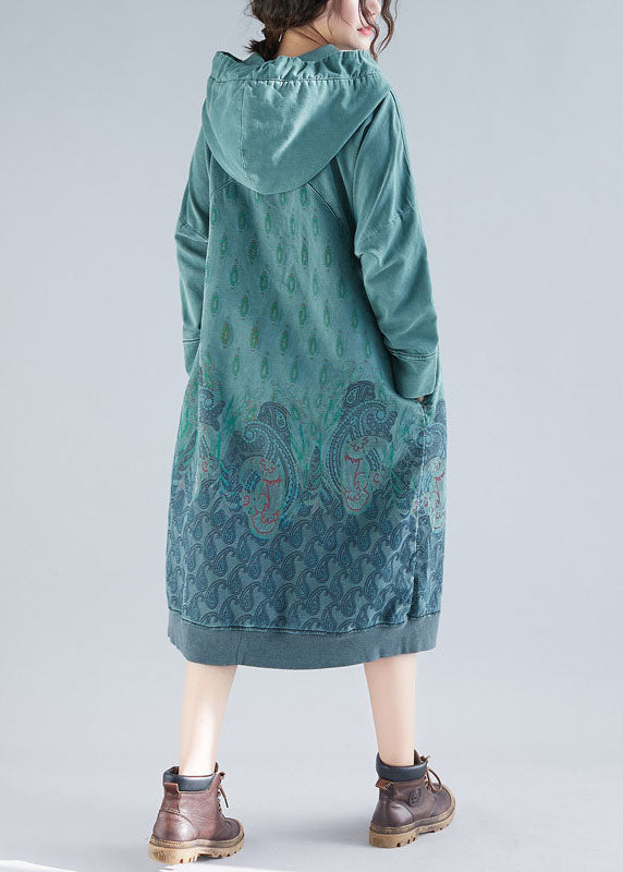 Boutique Green Pockets Print Pullover Dresses Spring
