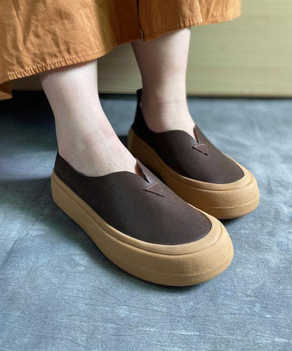 Khaki Genuine Leather Flats Flats