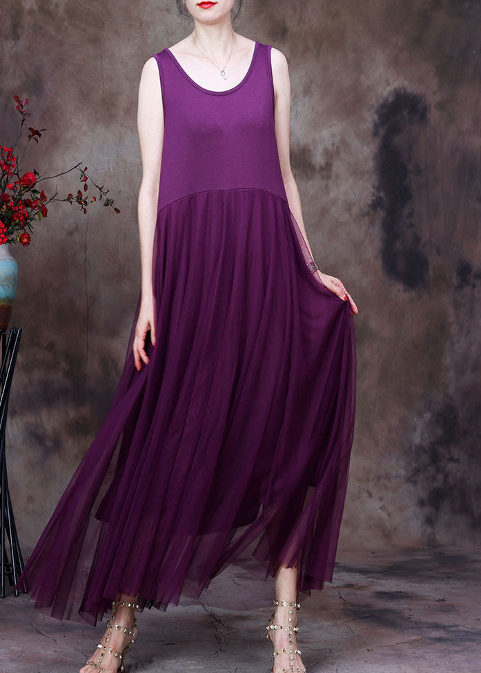 Slim Fit White O-neck Tulle Patchwork Cotton Spaghetti Strap Dress Sleeveless