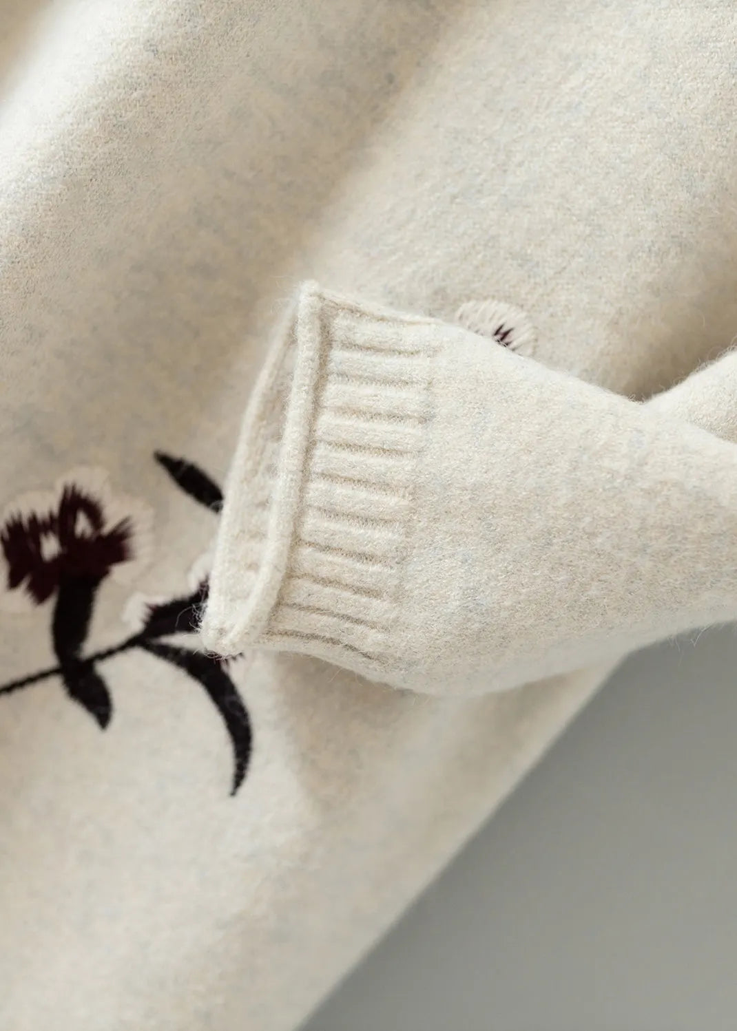 Apricot Stand Collar Embroideried Patchwork Woolen Knit Dress Fall