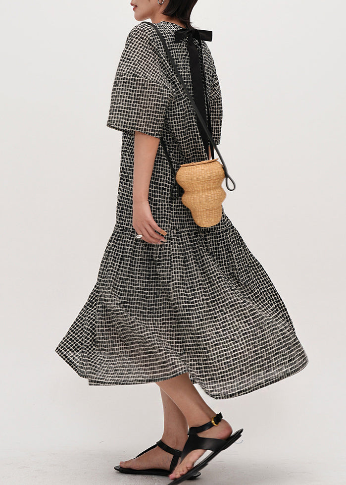 Black Oversized Print Cotton Maxi Dresses Summer