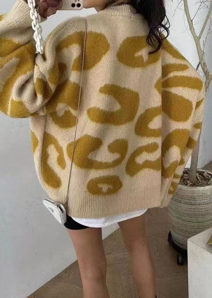 Modern Yellow Loose Nail Bead Sequins Fall Knit Sweaters