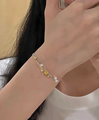 Rainbow Alloy Hand Woven Pearl Chain Bracelet