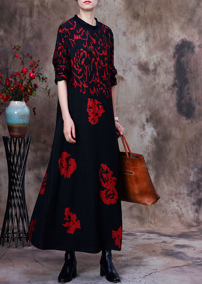 Classy Black Print Slim Fit Cotton Holiday Dress Spring