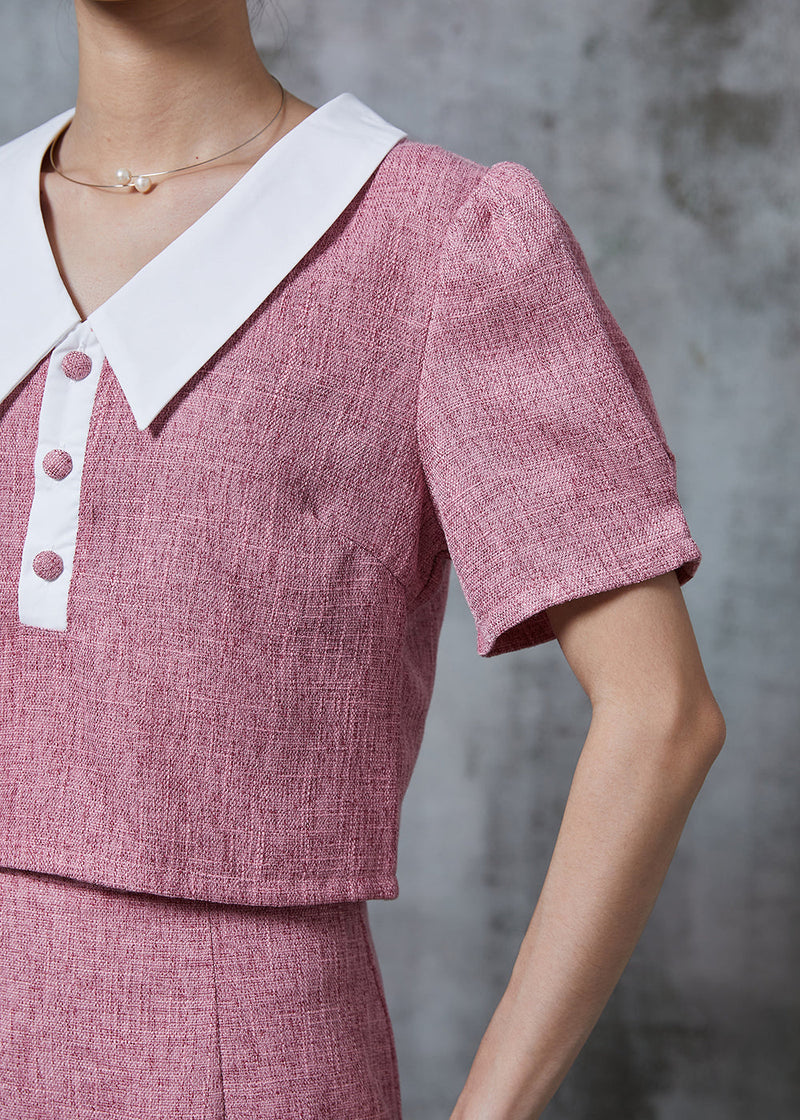 Silm Fit Pink Tasseled Patchwork Cotton Two Piece Set Clothing Fall